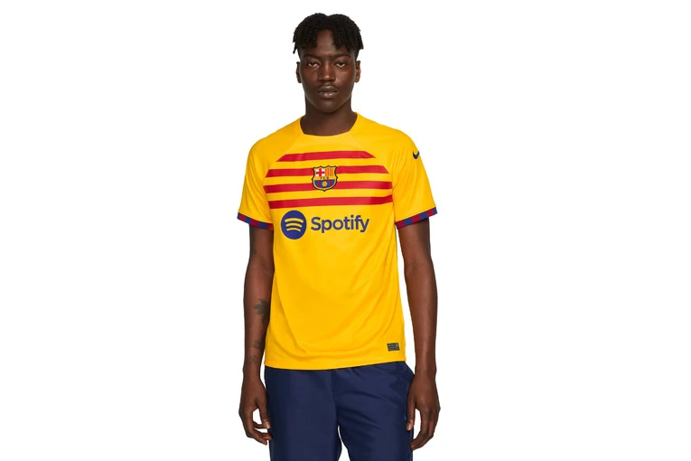 Nike FC Barcelona 2023/24 Stadium Vierde Voetbalshirt Amarillo/University Red/Deep Royal Blue Heren 1 Nike FC Barcelona 2023/24 Stadium Vierde Voetbalshirt Amarillo/University Red/Deep Royal Blue Heren